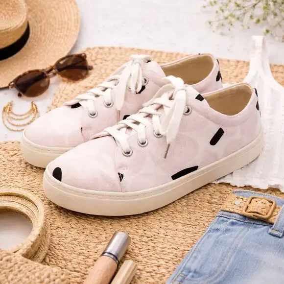 MARIMEKKO lavender, white & black floral canvas sneakers size 41 / US 11 - Picture 1 of 9